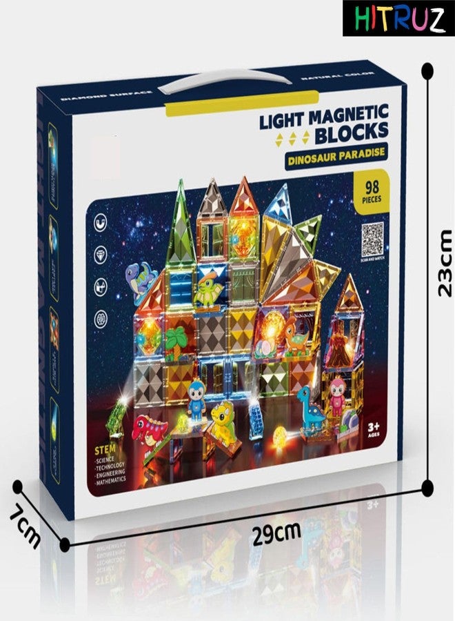 HITRUZ Magnetic Tiles STEM Toys for Kids | Magnetic Building Blocks Set | 3D Puzzle Construction Toy for Toddlers | Montessori Educational Toys for Age 3+ Boys Girls (98 Pcs Light Magnetic Blocks) - Image 2